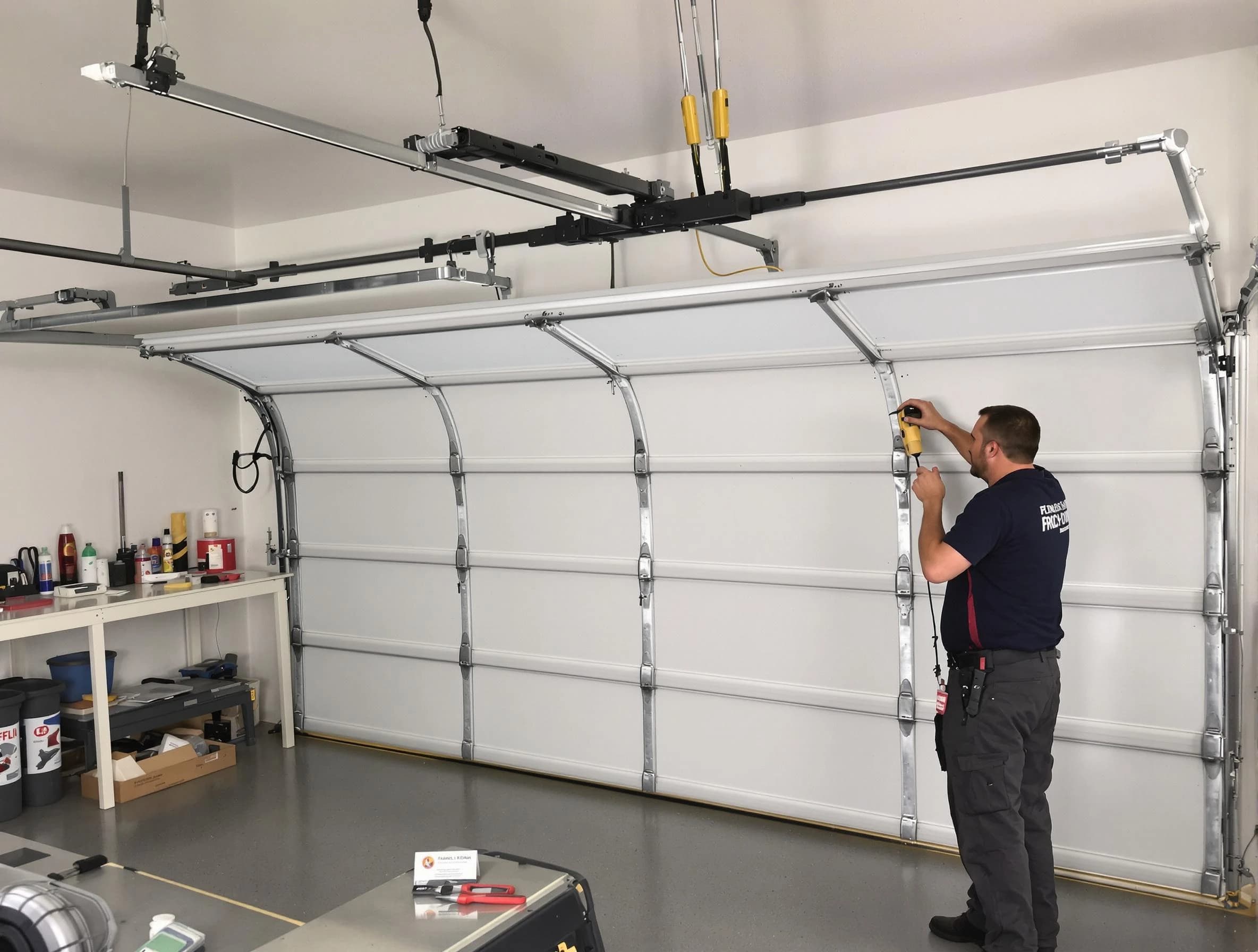 Smyrna Garage Door Repair certified technician performing overhead door system repair in Smyrna