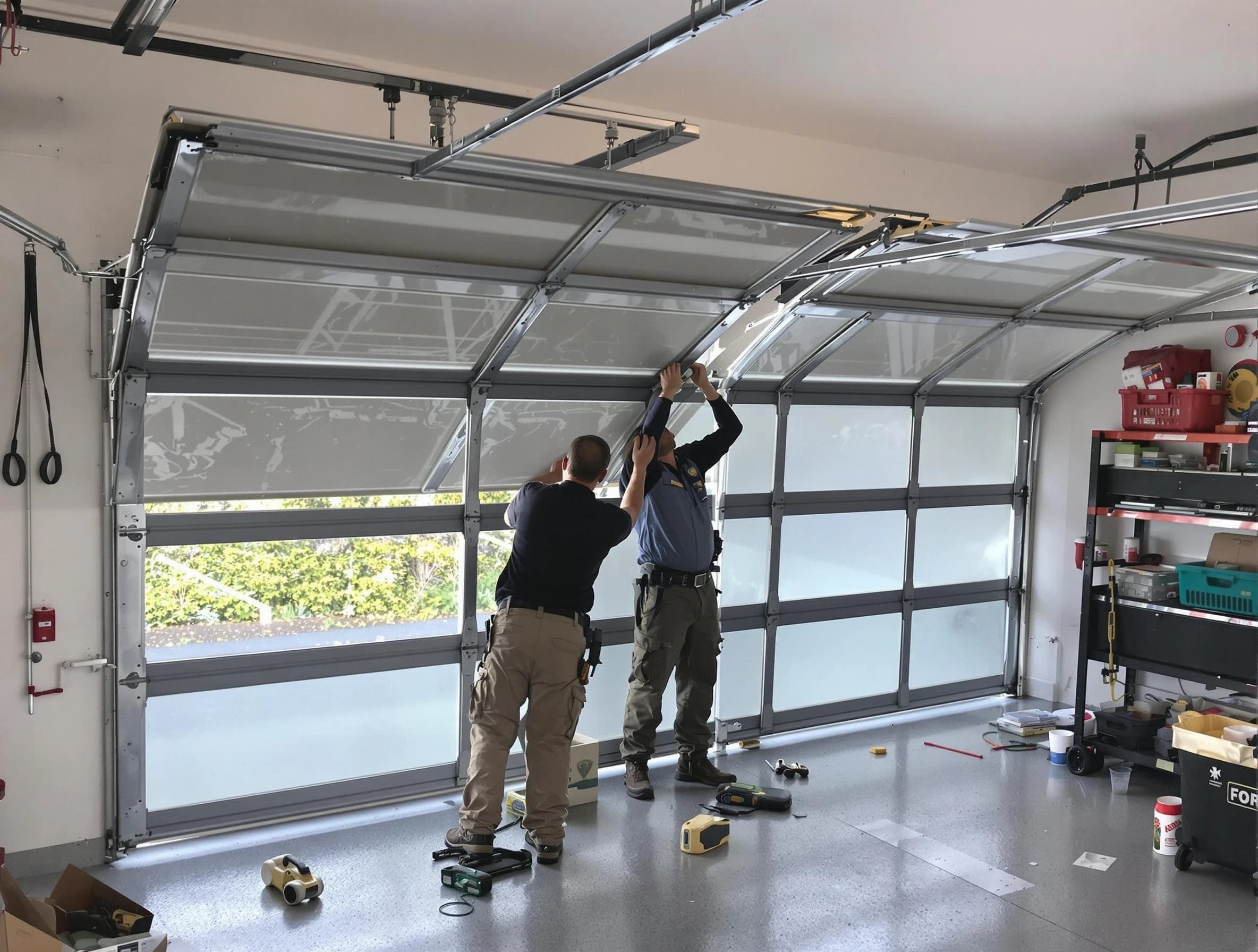 Smyrna Garage Door Repair expert performing precise panel replacement on Smyrna garage door
