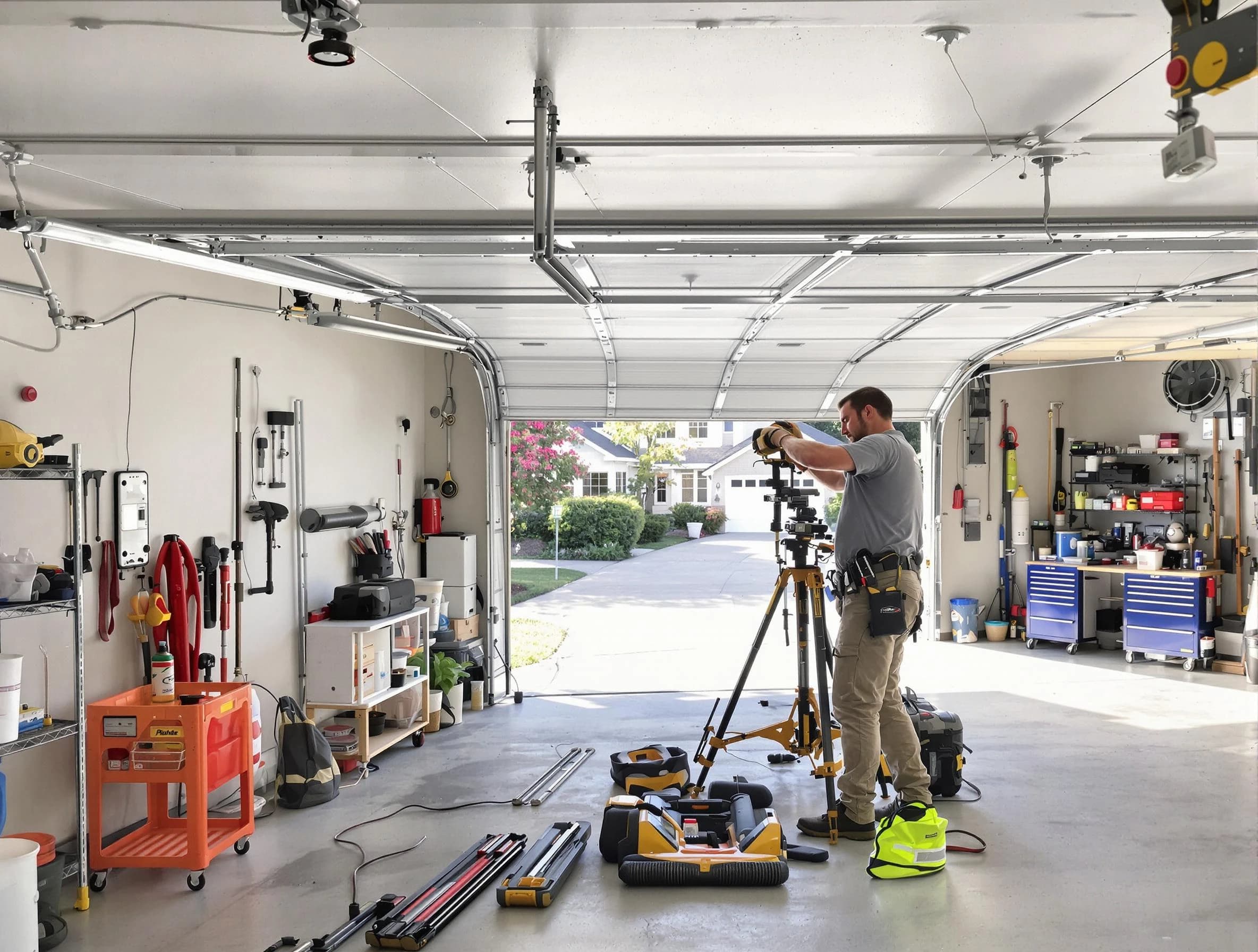 Smyrna Garage Door Repair specialist performing laser-guided track alignment in Smyrna