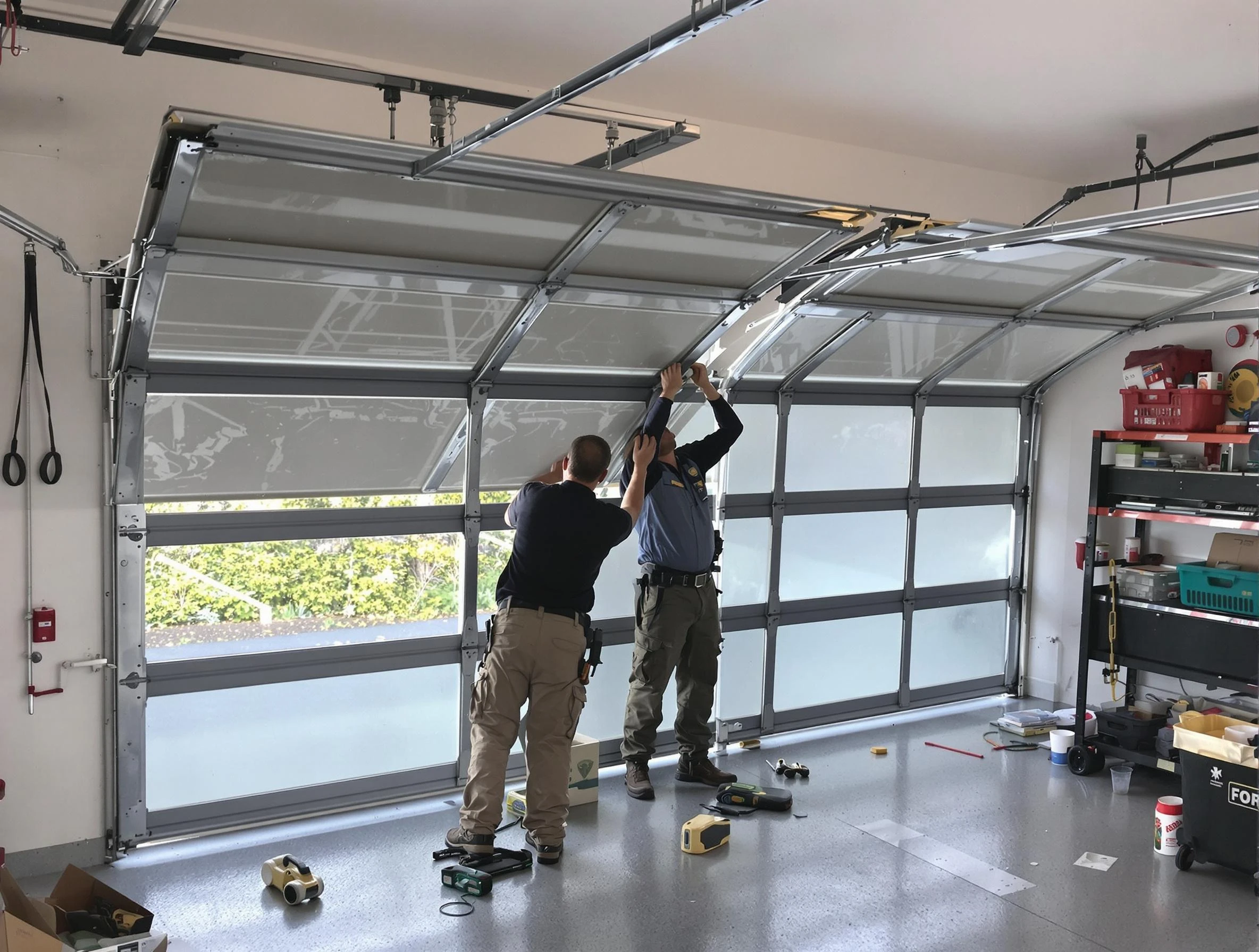 Smyrna Garage Door Repair expert performing precise panel replacement on Smyrna garage door